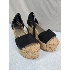 Naughty Monkey Black Varigo Platform Sandal Shoes Womens Size 6.5 Cork Leather